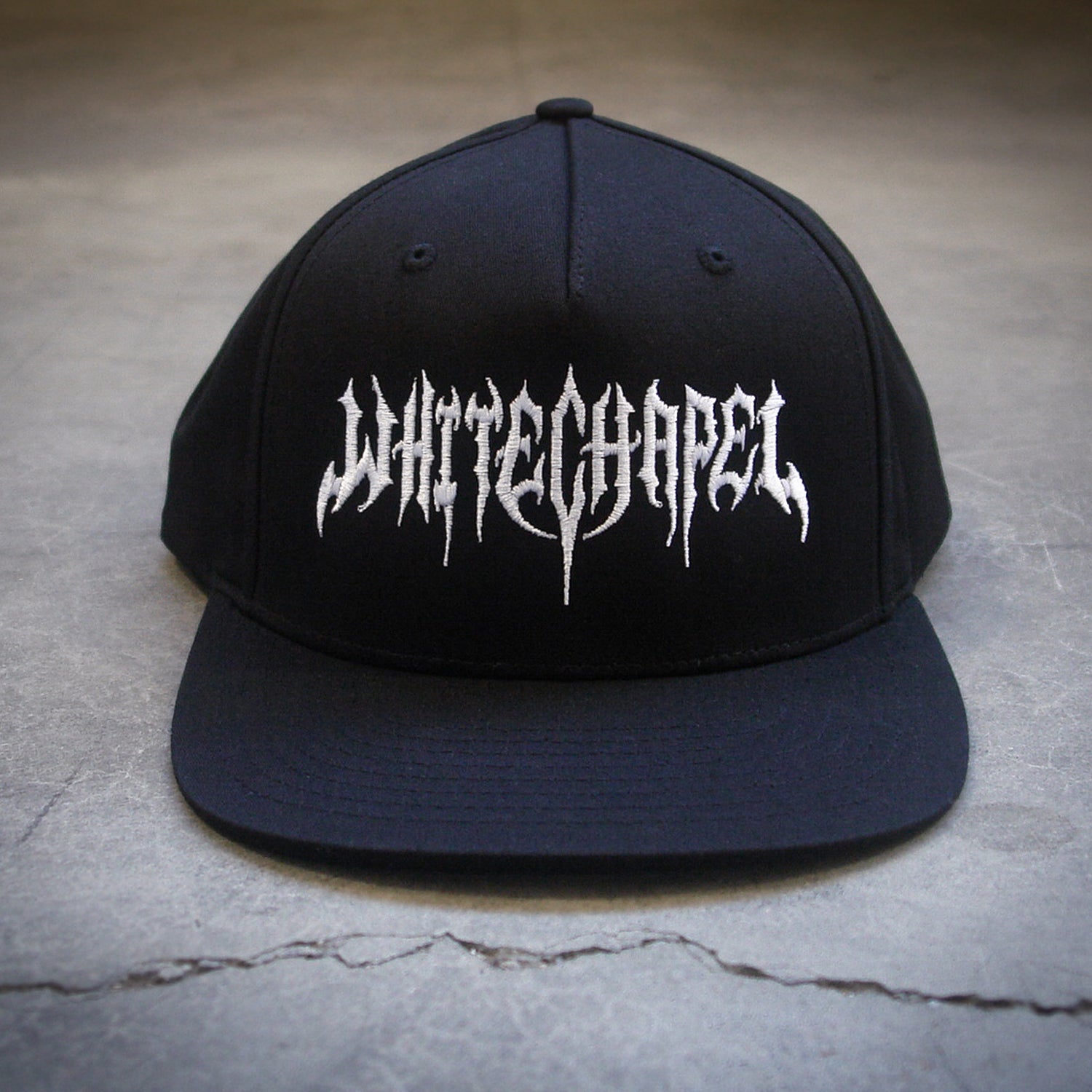 whitechapel Gothic Logo Black Snapback Hat front