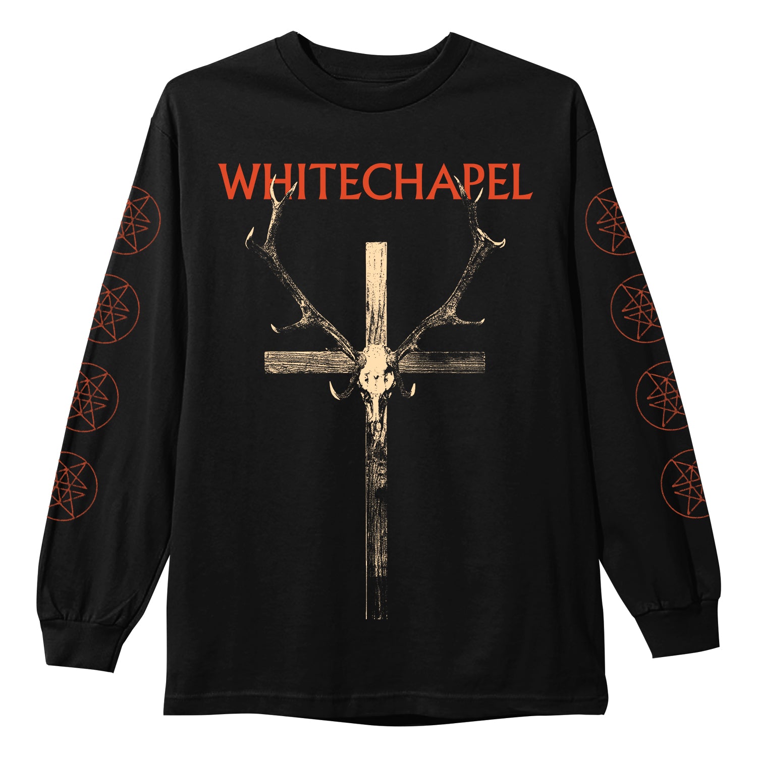 Image of a black longsleeve against a white background. Across the chest in red text reads 